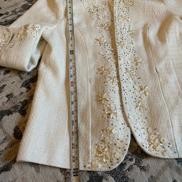 Vintage Victor Costa Tweed Creme Embellished Blazer Womens Small - Picture 8 of 9